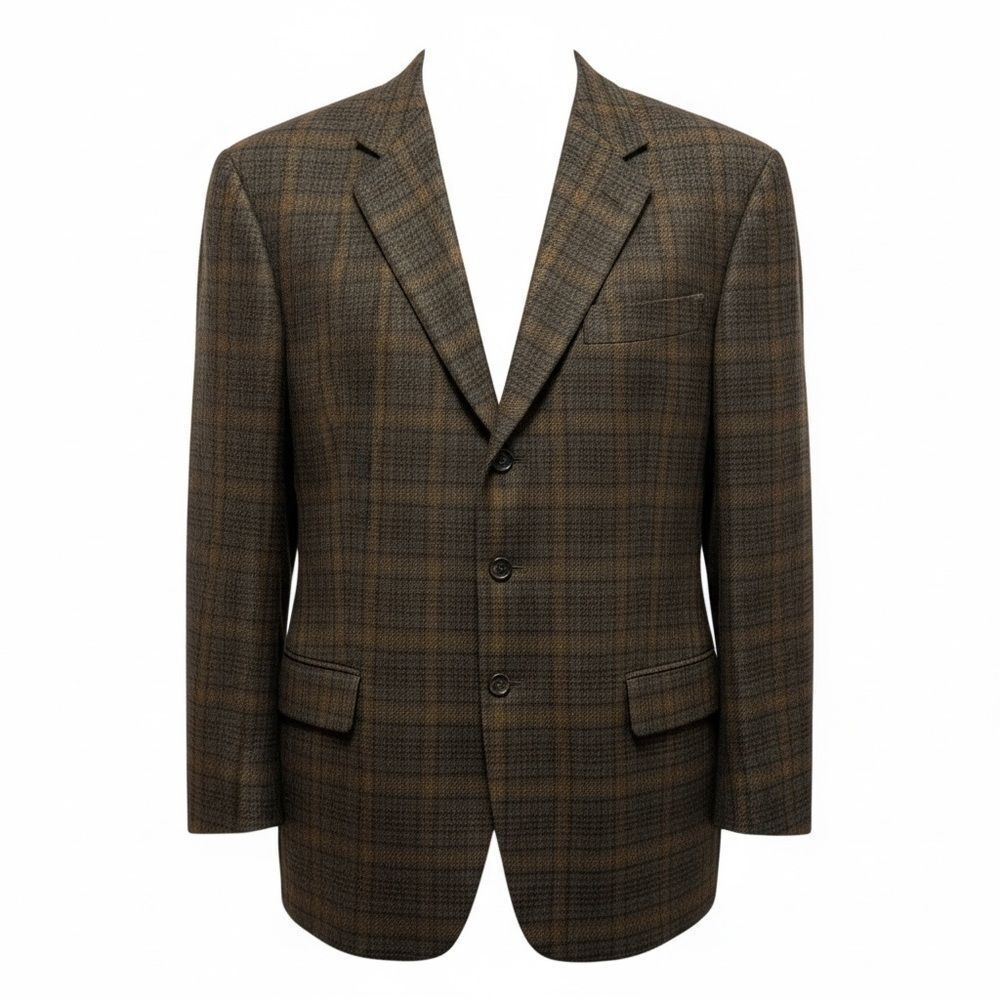 Vintage TALLIA Uomo Men's Dark Brown Checkered Blazer Union Made